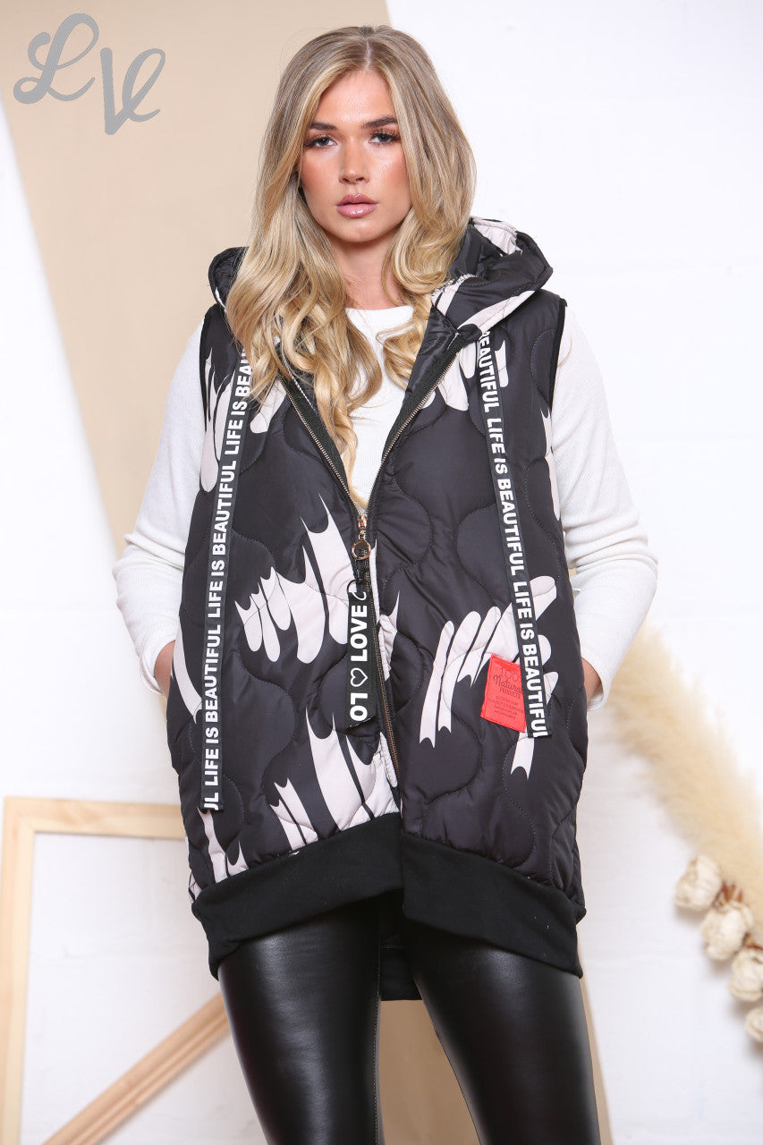 Dames Mouwloos Bedrukt Gilet Zwart Prijs per stuk €25,99