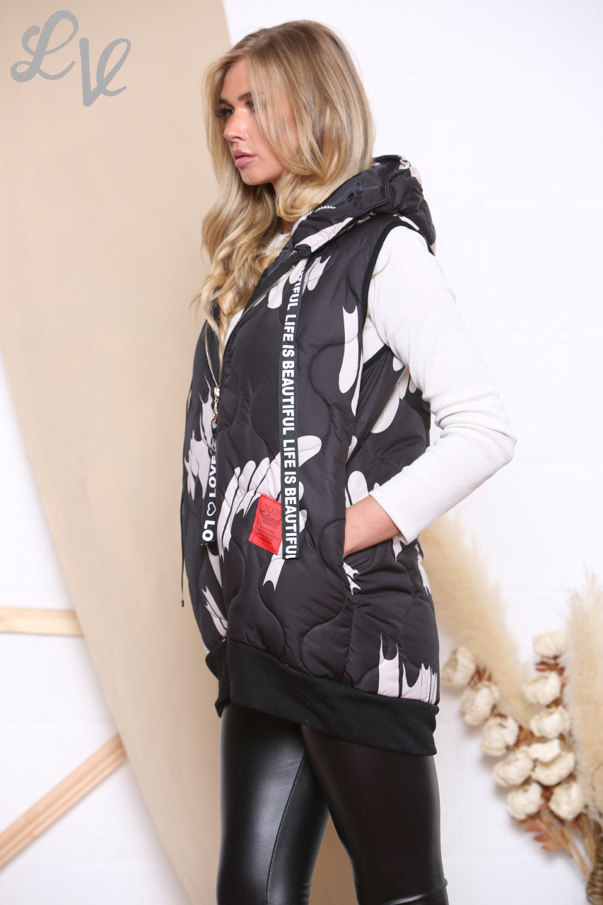 Dames Mouwloos Bedrukt Gilet Zwart Prijs per stuk €25,99