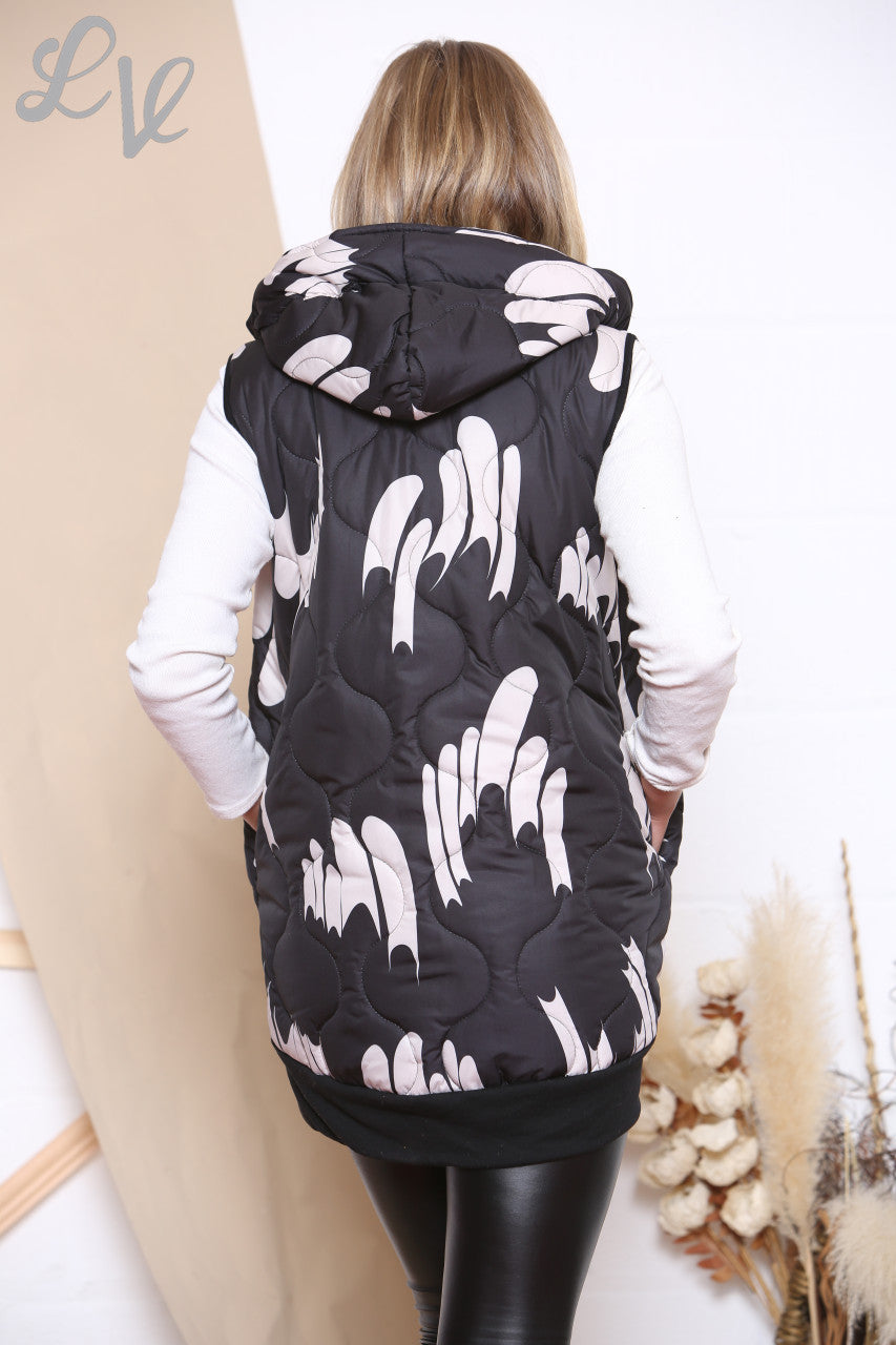Dames Mouwloos Bedrukt Gilet Zwart Prijs per stuk €25,99