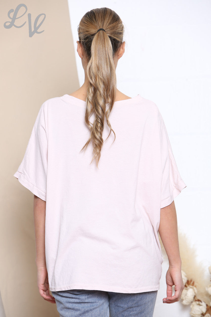 Ladies Amore Foil Heart Top Dusty Pink