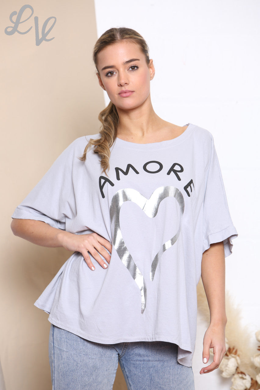 Ladies Amore Foil Heart Top Silver