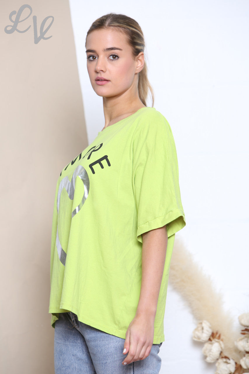 Ladies Amore Foil Heart Top Lime
