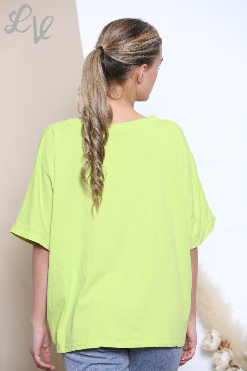 Ladies Amore Foil Heart Top Lime