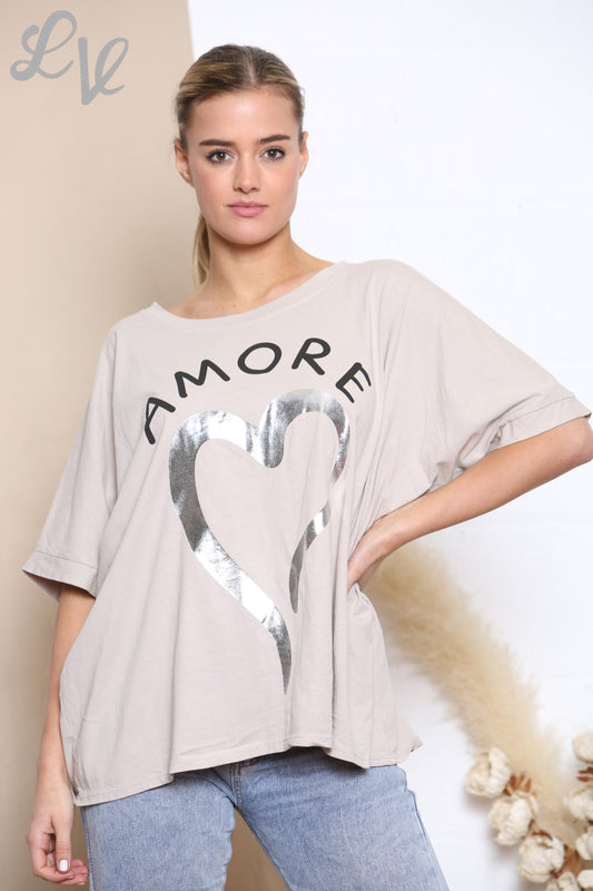 Ladies Amore Foil Heart Top Stone