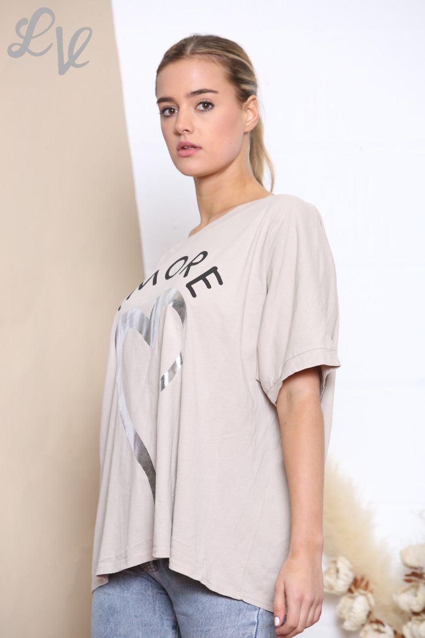 Ladies Amore Foil Heart Top Stone