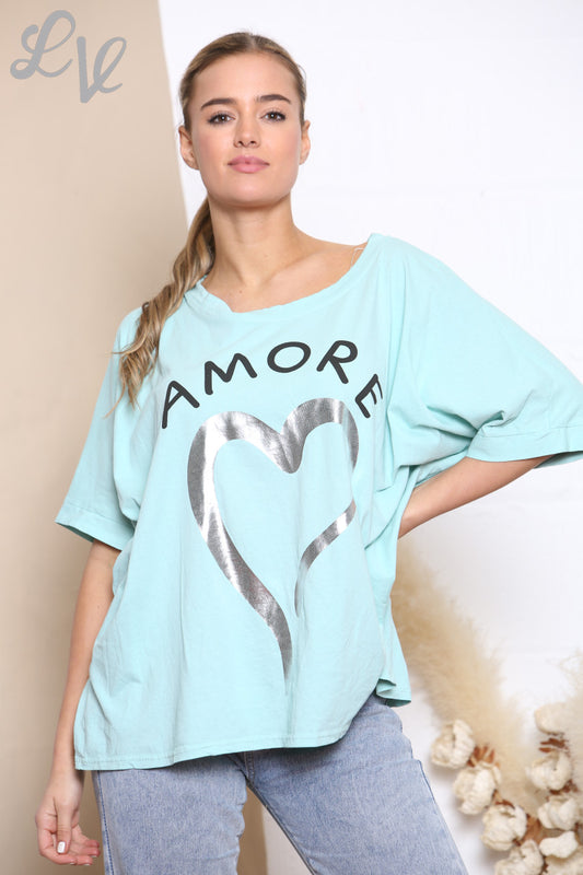 Ladies Amore Foil Heart Top Mint