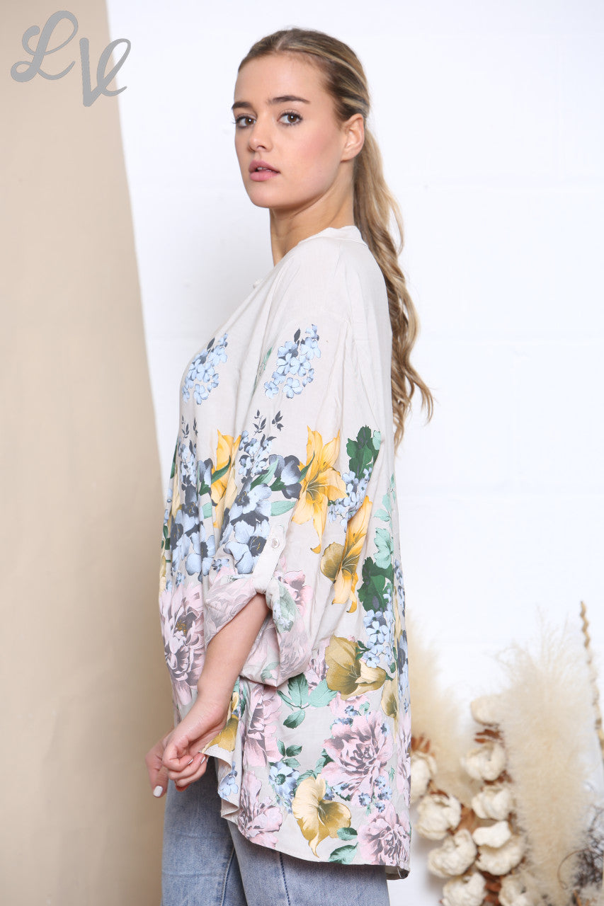 Dames Tulip Bloemenprint Blouse Top Stone