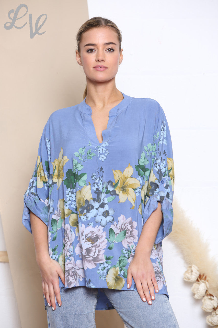 Dames Tulpen Bloemenprint Blouse Top Denim