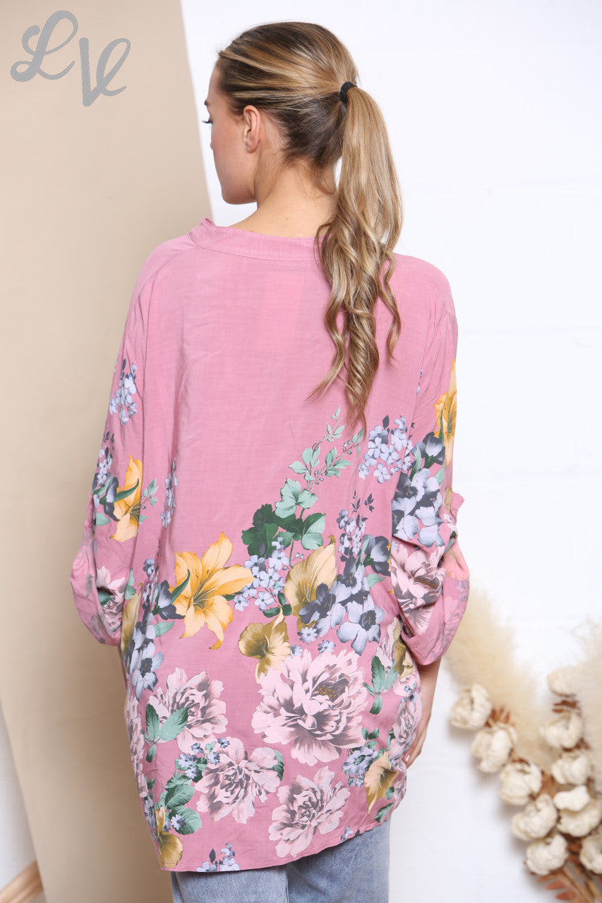 Dames Tulpen Bloemenprint Blouse Top Roze