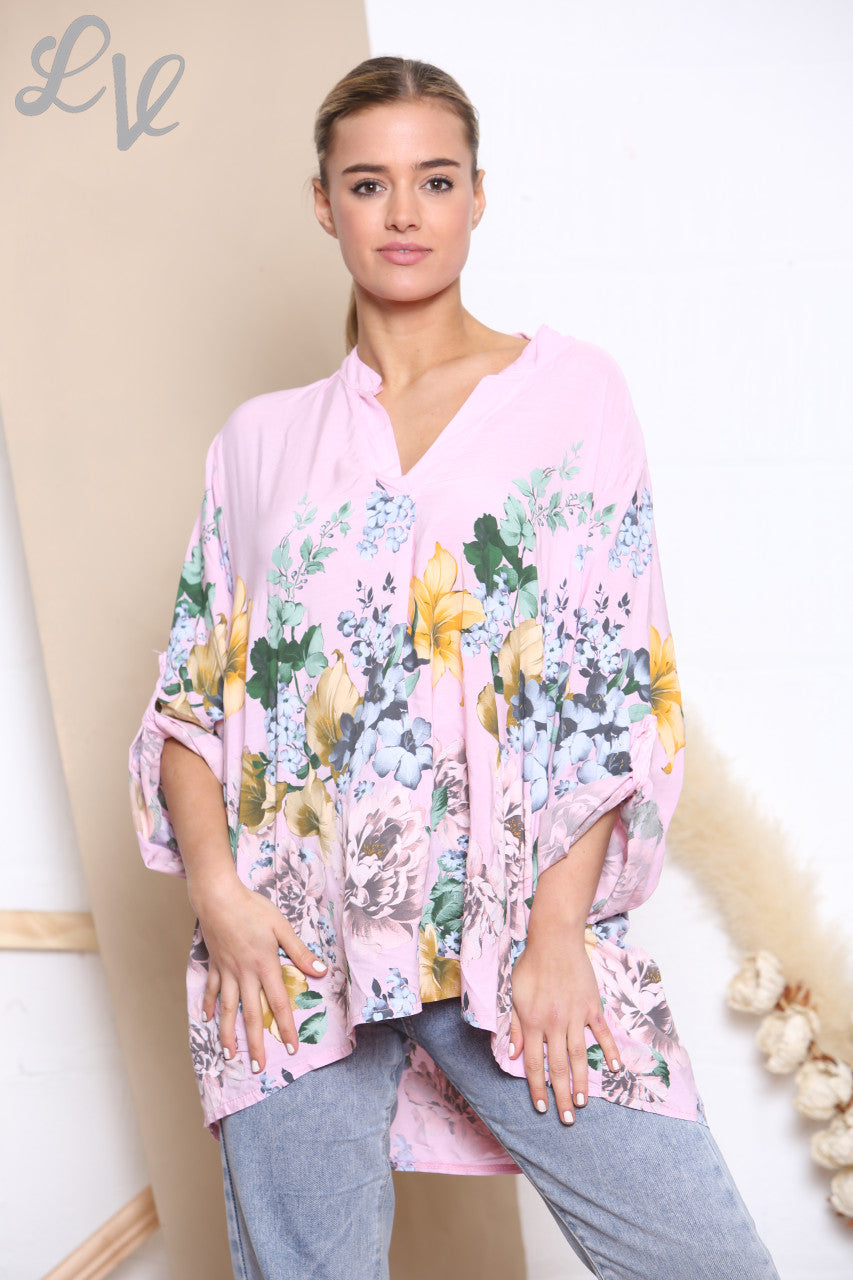 Dames Tulpen Bloemenprint Blouse Top Oudroze