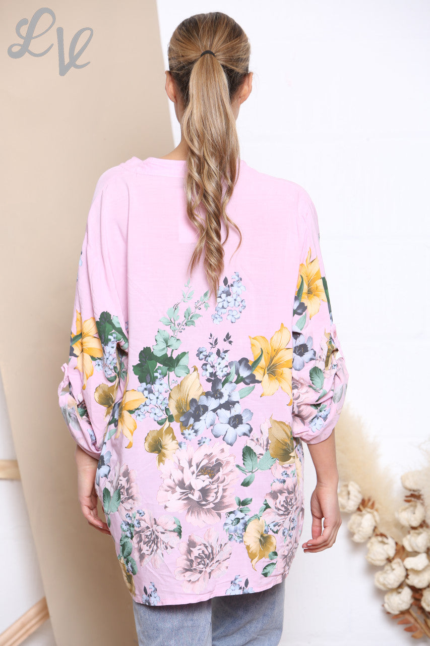 Dames Tulpen Bloemenprint Blouse Top Oudroze