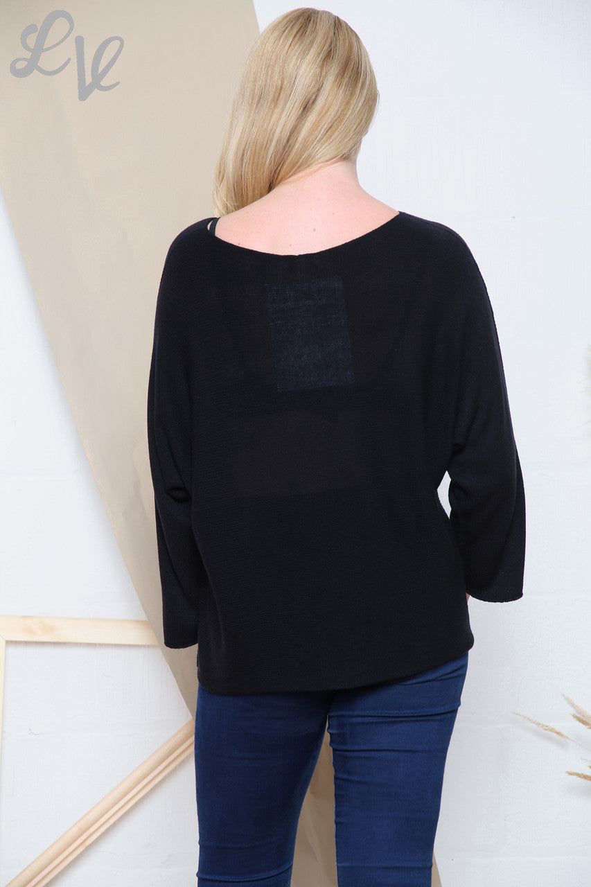 Dames Foliedruk Fijne Gebreide Trui Zwart Stukprijs WAS €12,99 NU €6,99