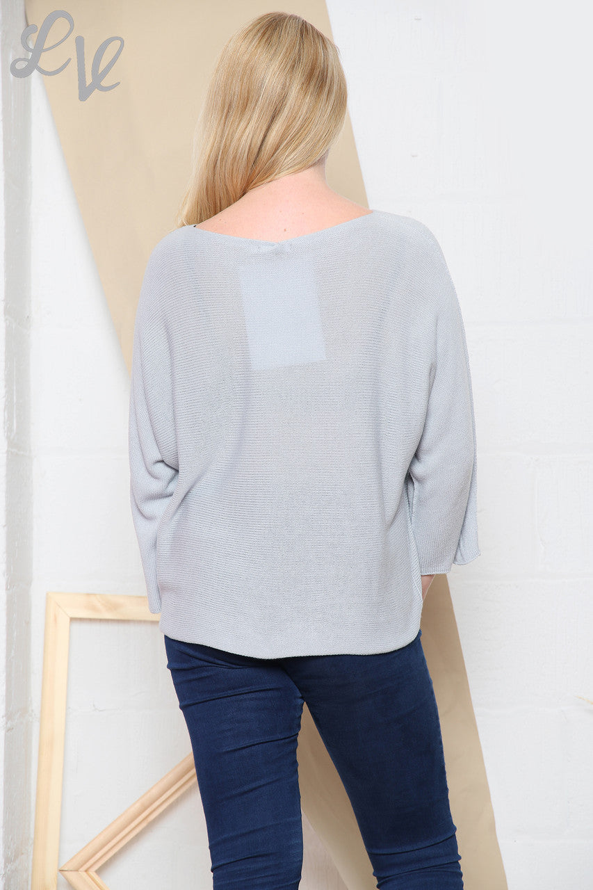 Ladies Foil Scratch Detail Fine Knit Jumper Grey Unit Price WAS £12.99 NOW £6.99