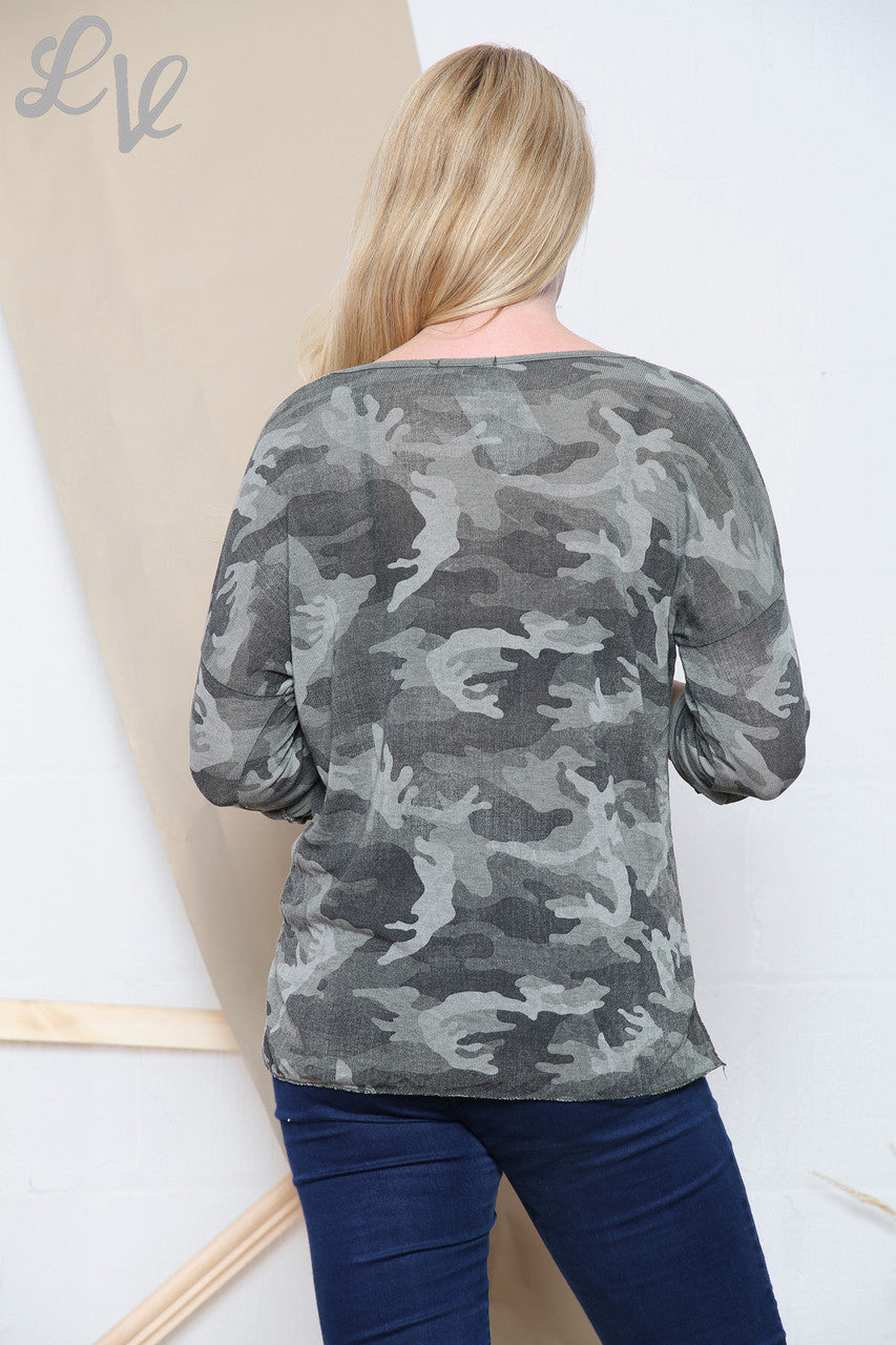 Ladies Camo Print Sequin Neckline Top Khaki Unit Price £9.99