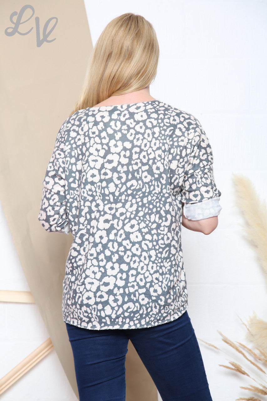 Ladies Animal Print Fine Knit Top Khaki Unit Price WAS £12.99 NOW £4.99