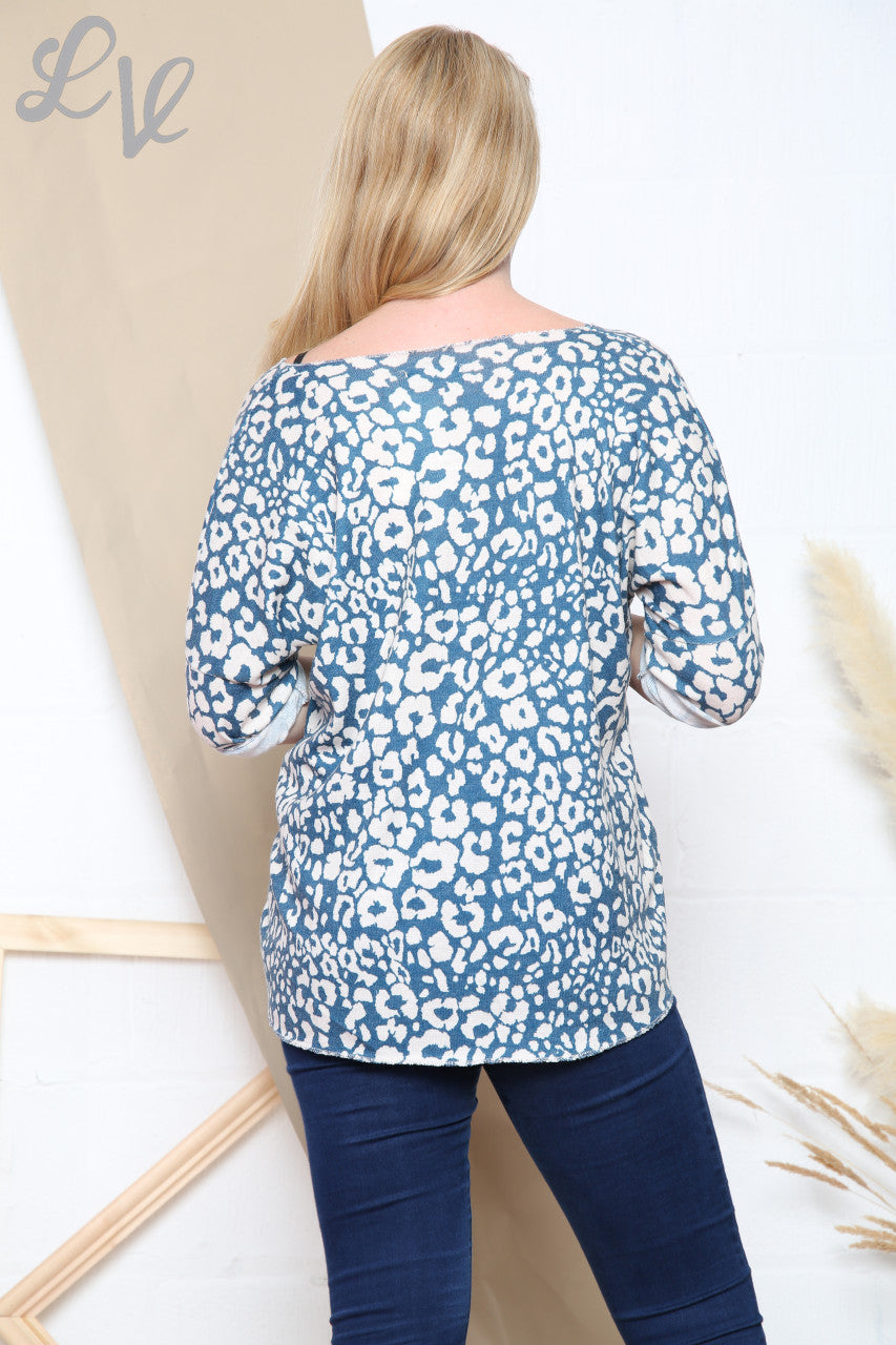 Ladies Animal Print Fine Knit Top Teal Unit Price WAS £12.99 NOW £4.99