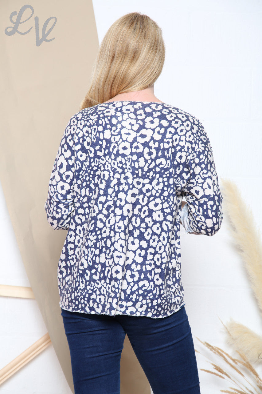 Ladies Animal Print Fine Knit Top Navy Unit Price WAS £12.99 NOW £5.99