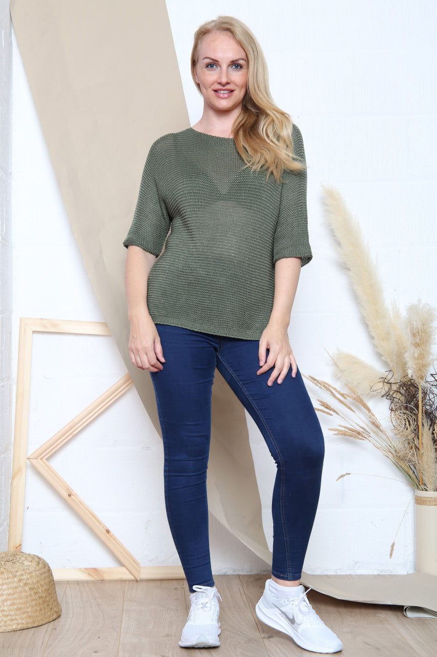 Dames Dames Gebreide Sloppy Top Kaki Stukprijs WAS € 12,99 NU € 5,99