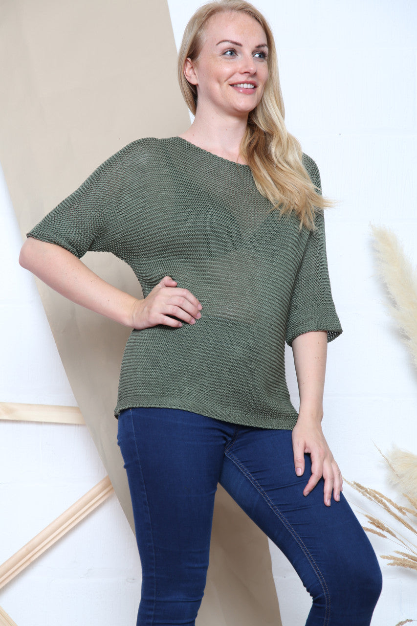 Dames Dames Gebreide Sloppy Top Kaki Stukprijs WAS € 12,99 NU € 5,99