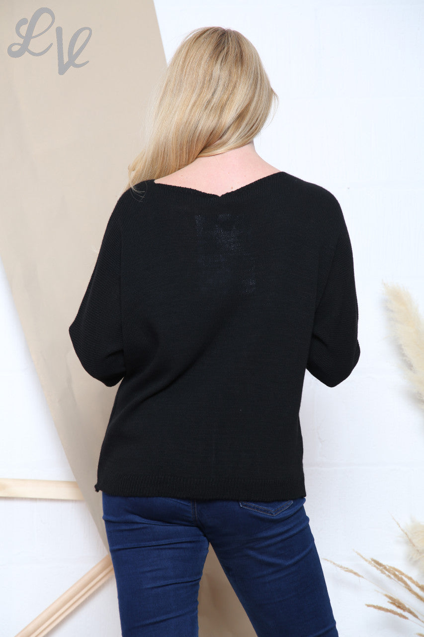 Dames Sequin Sterren Trui Zwart Stukprijs €10,99