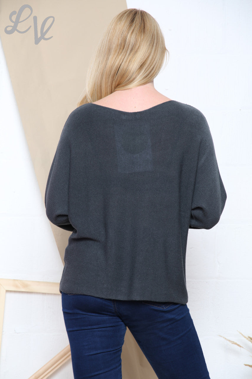 Dames Trui met Folie Krasdetails Fijn Gebreid Houtskool Stukprijs WAS £12,99 NU £6,99