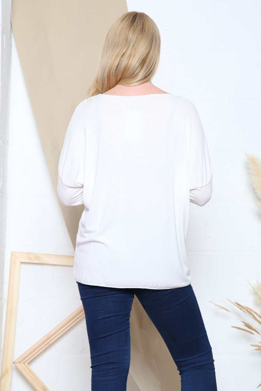 Ladies Glitter Neckline V-Neck Top White Unit Price WAS £10.99 NOW £6.99