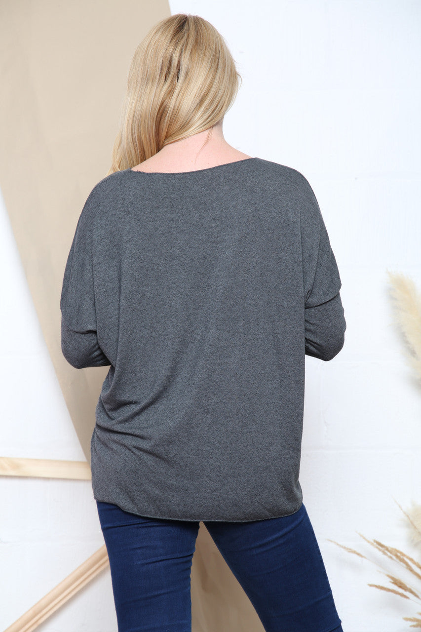 Glitter Dames Top met V-hals Houtskool Stukprijs WAS €10,99 NU €6,99