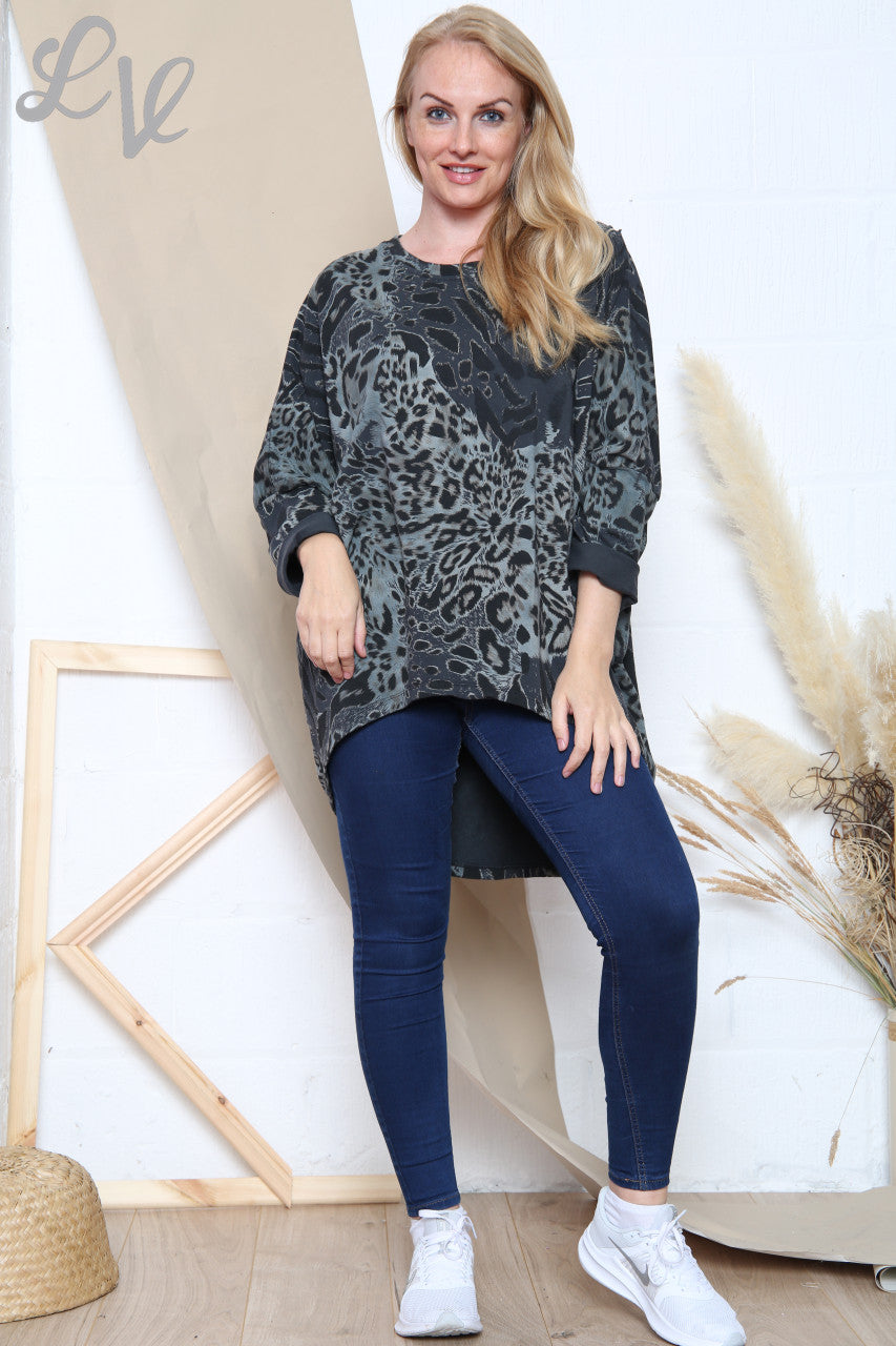 Dames Tuniektop met dierenprintmix Houtskool Stukprijs € 13,99