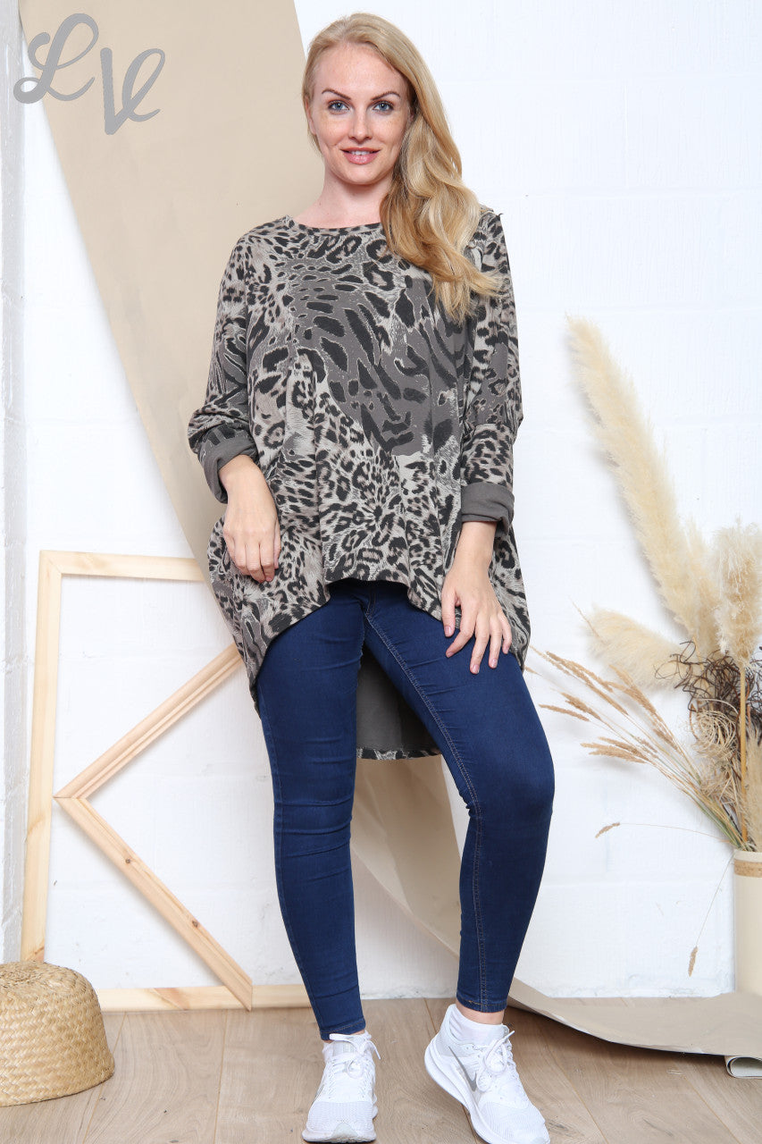 Ladies Mixed Animal Print Tunic Top Taupe Unit Price £13.99