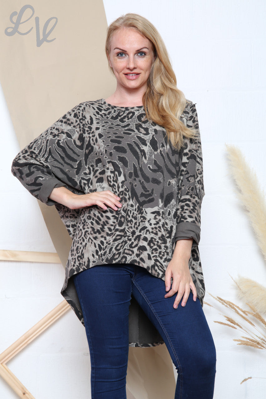 Ladies Mixed Animal Print Tunic Top Taupe Unit Price £13.99