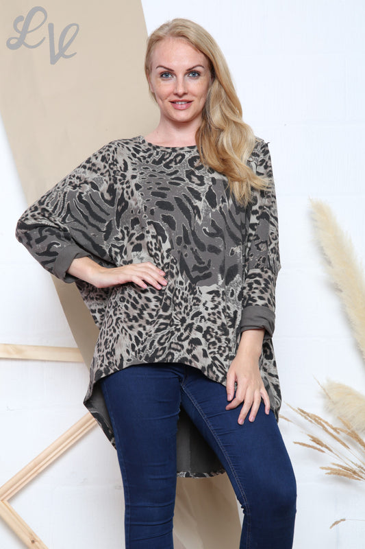 Ladies Mixed Animal Print Tunic Top Taupe Unit Price £13.99