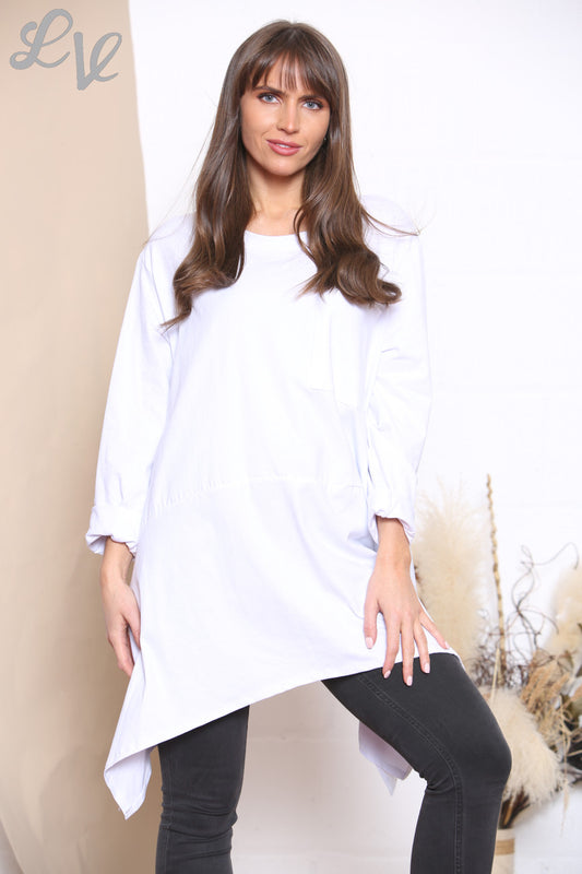 Ladies Plain Pocket Front Sweatshirt Top White