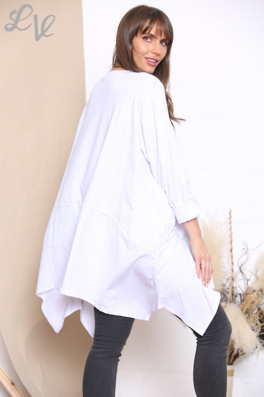 Ladies Plain Pocket Front Sweatshirt Top White
