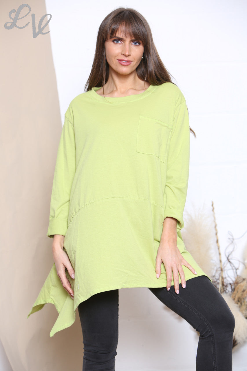 Ladies Plain Pocket Front Sweatshirt Top Lime
