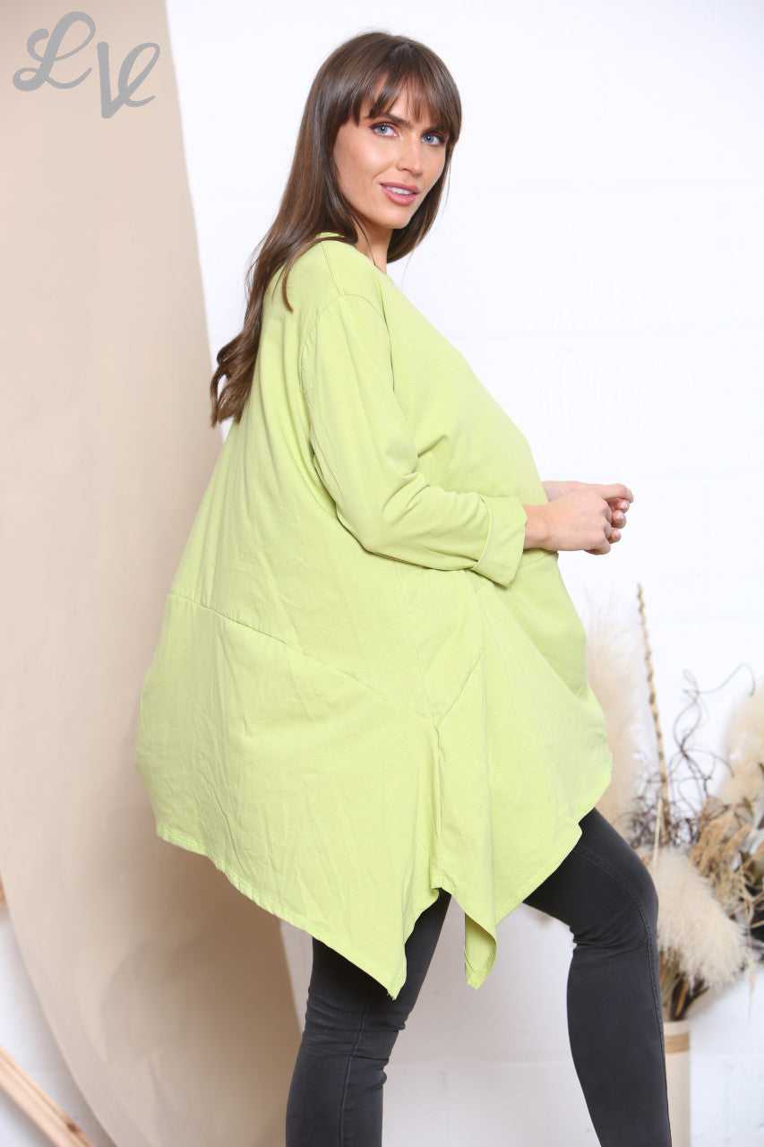 Ladies Plain Pocket Front Sweatshirt Top Lime