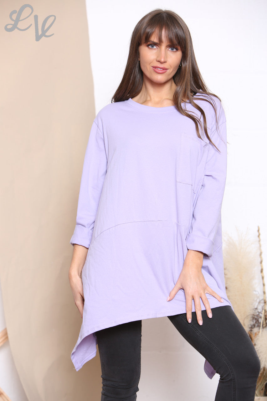 Ladies Plain Pocket Front Sweatshirt Top Lilac