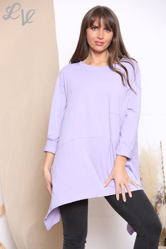Ladies Plain Pocket Front Sweatshirt Top Lilac