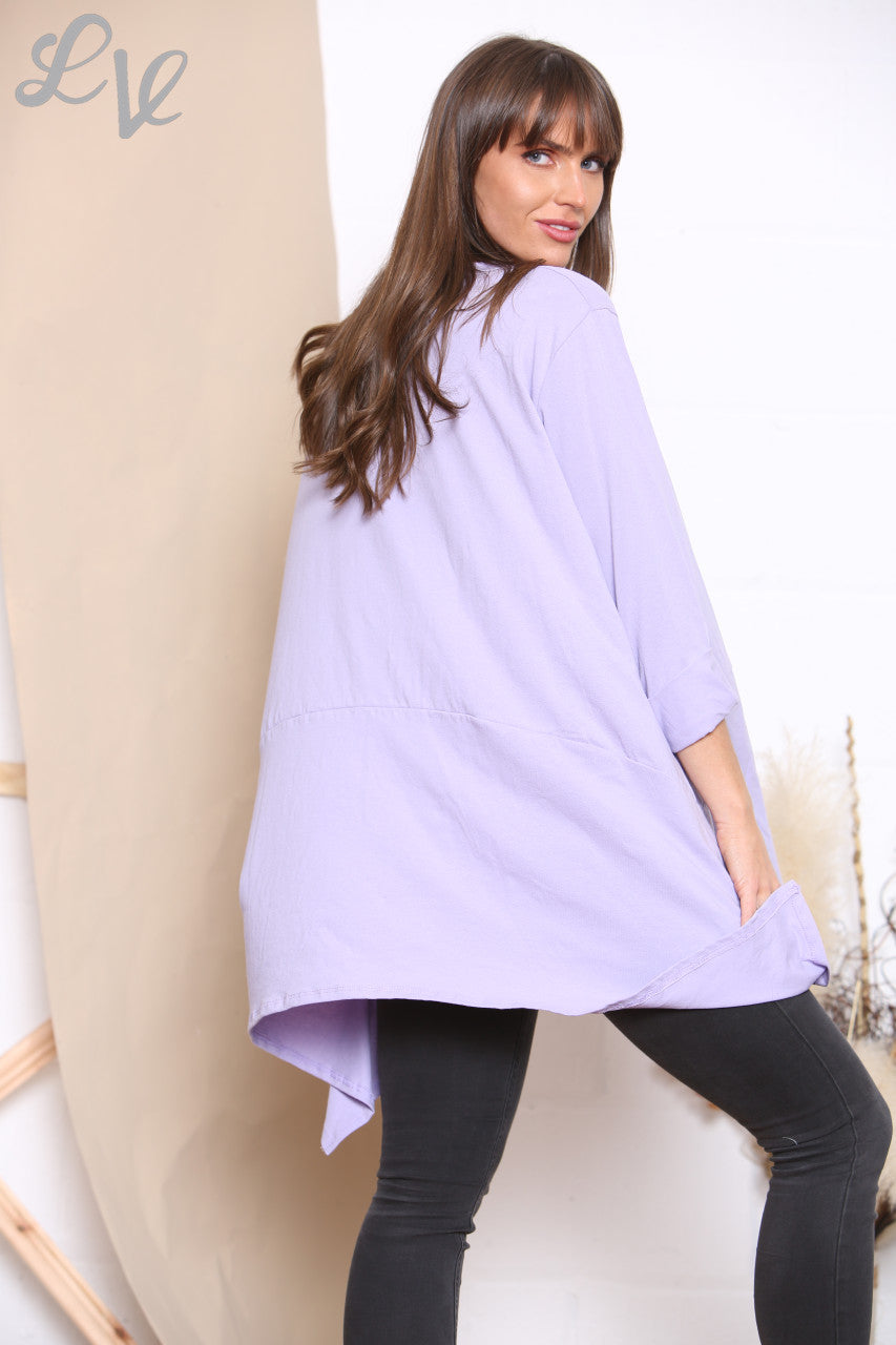 Ladies Plain Pocket Front Sweatshirt Top Lilac