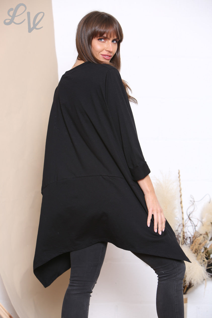 Ladies Plain Pocket Front Sweatshirt Top Black