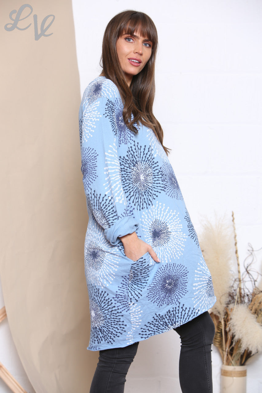 Dames Paardenbloem Abstracte Print Sweatshirt Top Denim