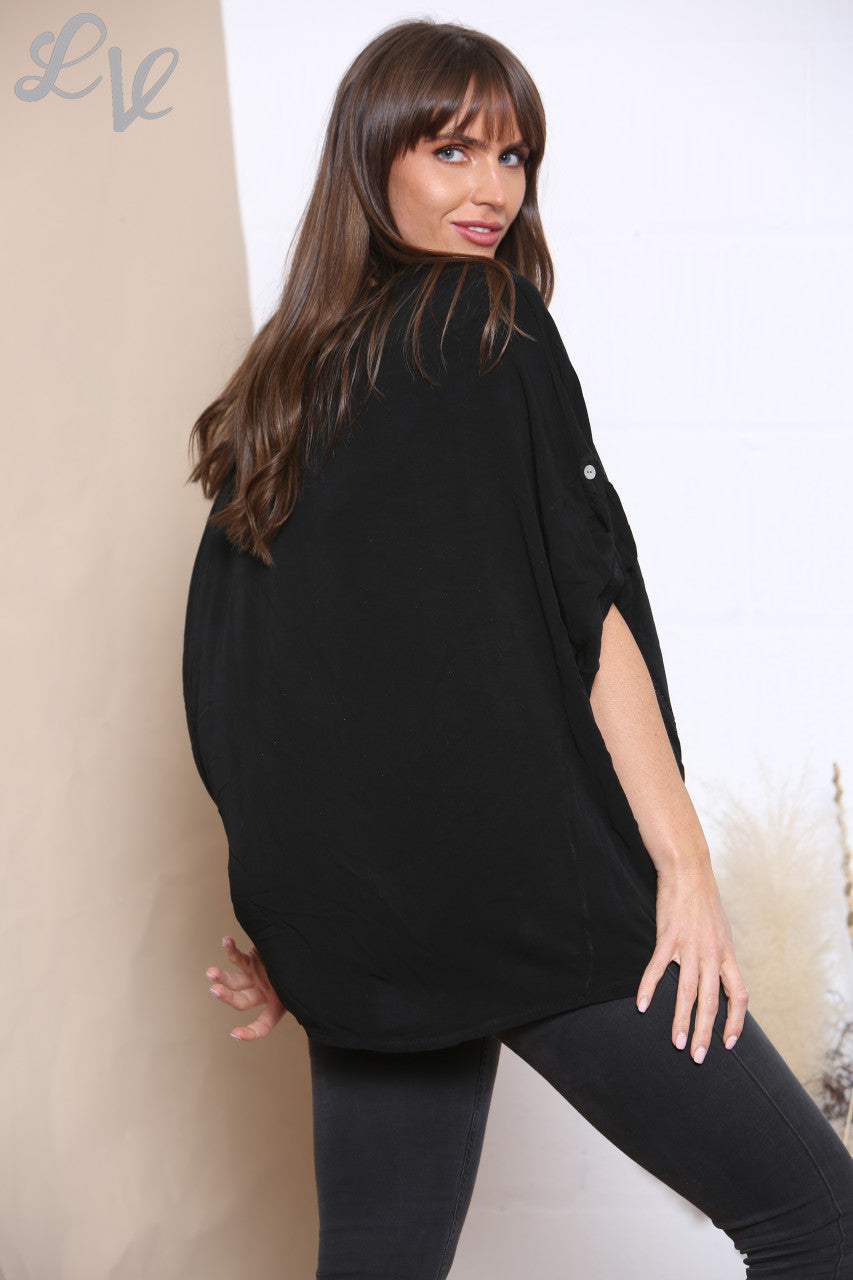 Dames top met gebloemde folieprint Zwart