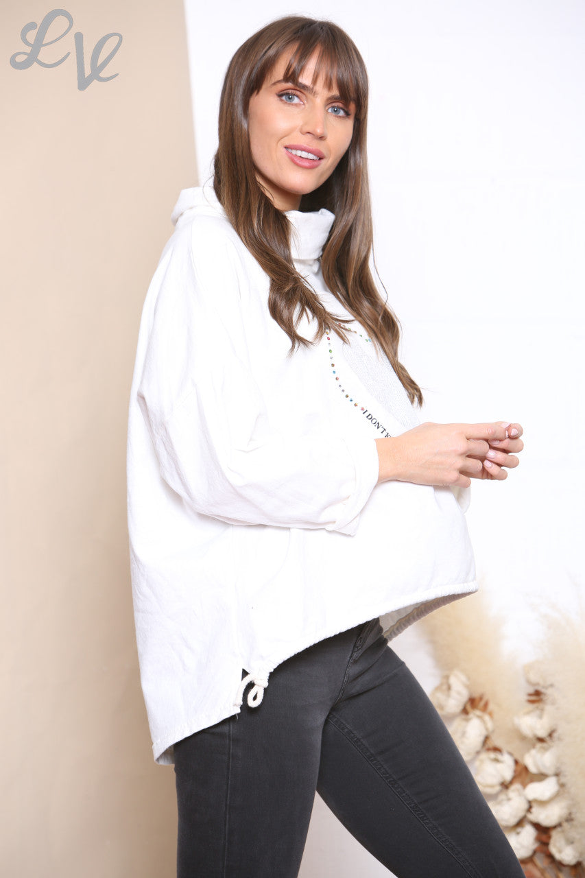 Ladies Script & Heart Graphic Sweatshirt Top White
