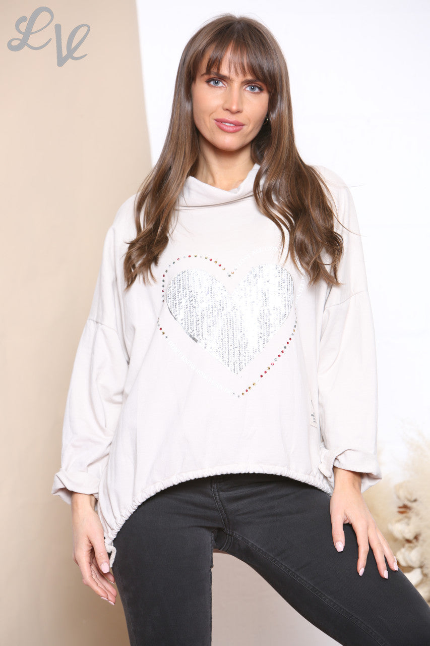 Ladies Script & Heart Graphic Sweatshirt Top Stone