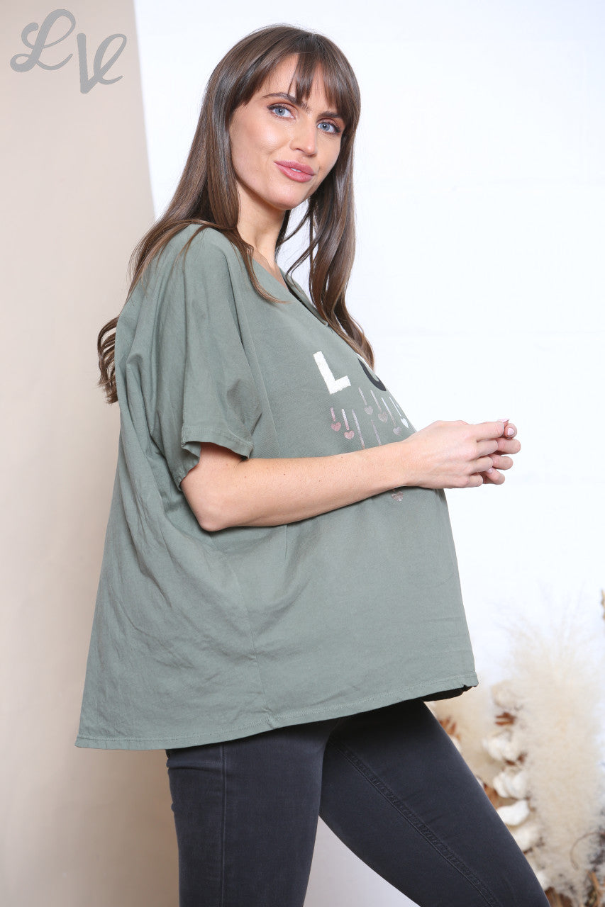 Dames LOVE Lettering Top Kaki