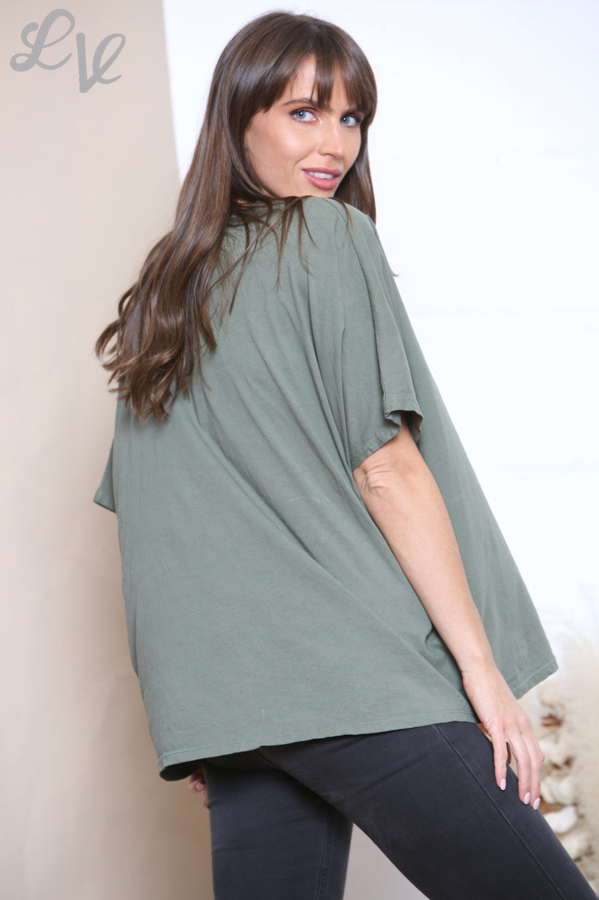 Dames LOVE Lettering Top Kaki
