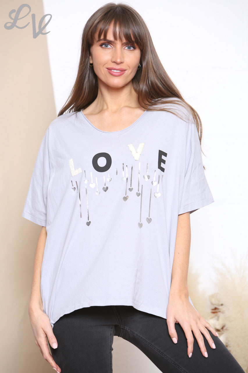 Ladies LOVE Lettering Top Grey