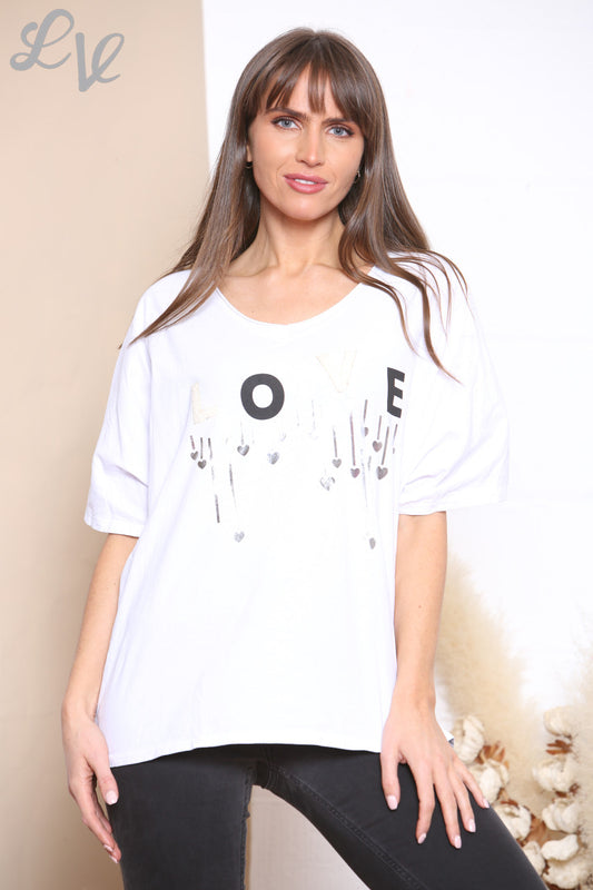 Ladies LOVE Lettering Top White