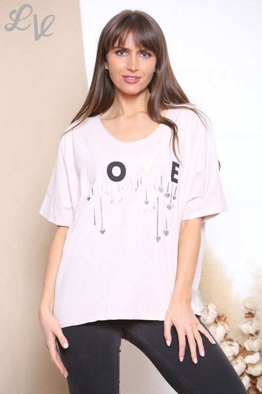 Ladies LOVE Lettering Top Dusty Pink