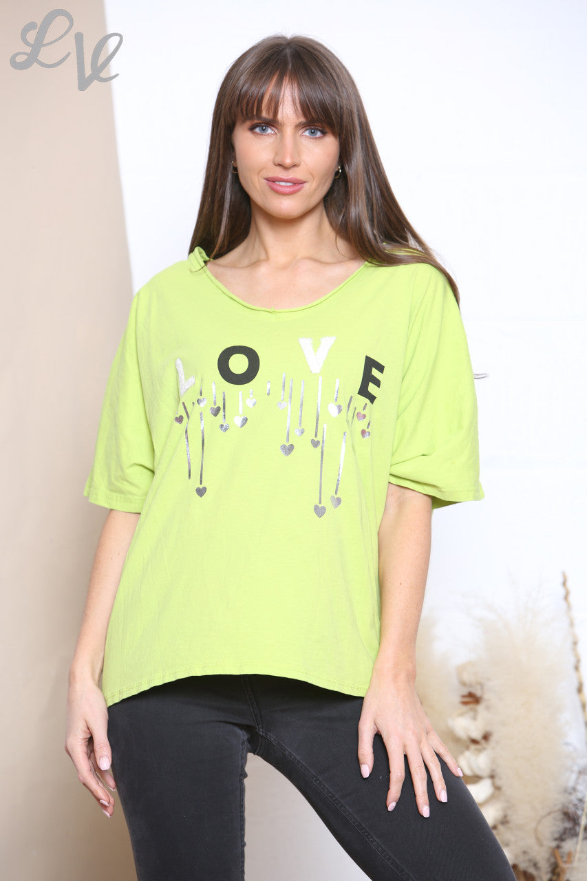 Ladies LOVE Lettering Top Lime
