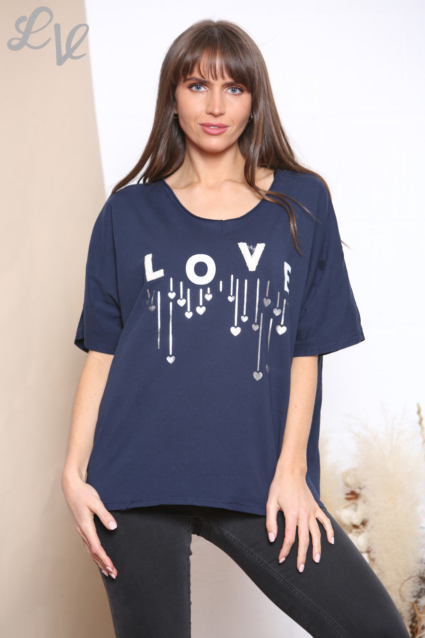 Ladies LOVE Lettering Top Navy